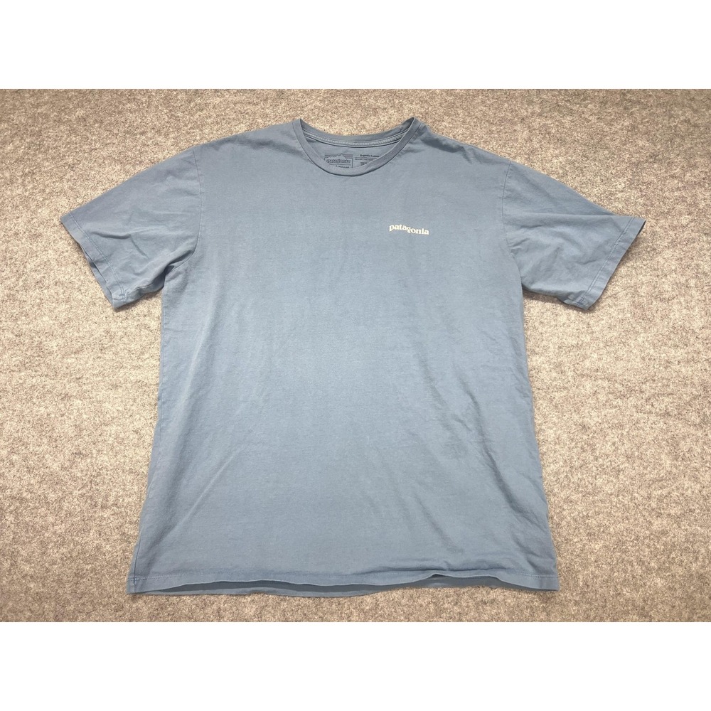 Patagonia Shirt Mens Medium Blue Organic Cotton P-6 Logo Back Graphic Tee